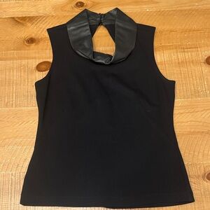W by Worth Black Sleeveless Tank with Faux-Leather Collar